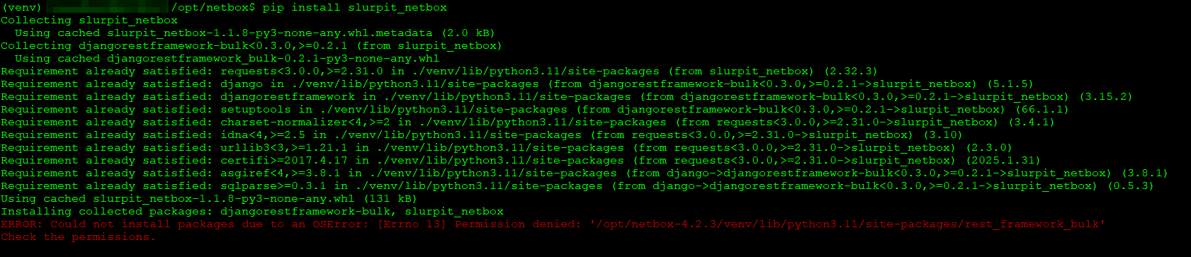 Django plugin installation error for netbox