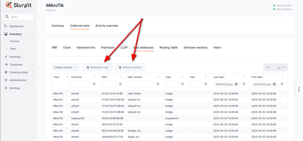Delete or Schedule specific data